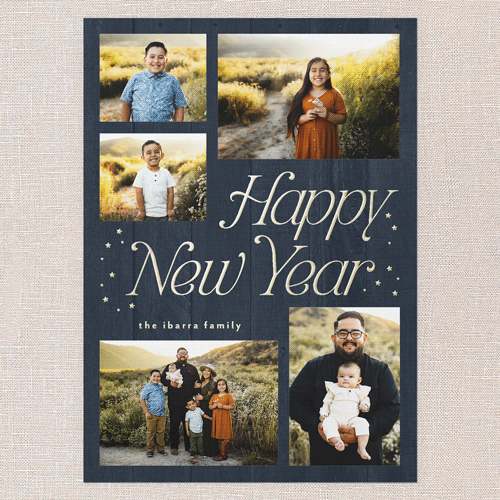 Starry Greeting New Year's Card, Blue, Gold Foil, 5x7, New Year, Matte, Personalized Foil Cardstock, Square, Blue