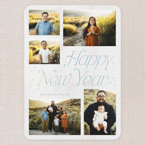 Starry Greeting New Year's Card, Iridescent Foil, White, 5x7, New Year, Matte, Personalized Foil Cardstock, Rounded, White