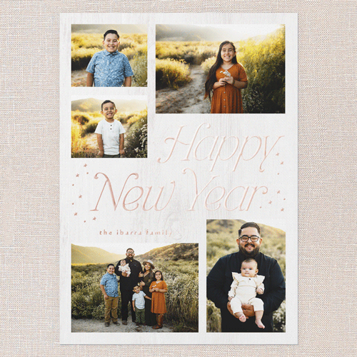 Starry Greeting New Year's Card, White, Rose Gold Foil, 5x7, New Year, Matte, Personalized Foil Cardstock, Square, White