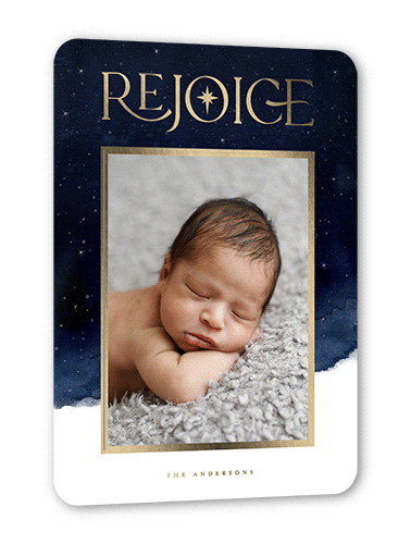 Evening Rejoice Religious Christmas Card, Blue, Gold Foil, 5x7, Religious, Matte, Personalized Foil Cardstock, Rounded