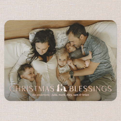 Nativity Shine Religious Christmas Card, White, Rose Gold Foil, 5x7, Religious, Matte, Personalized Foil Cardstock, Rounded, White