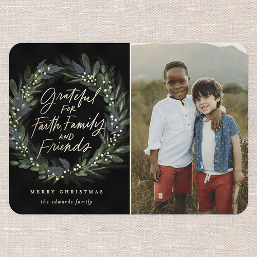 Riveting Wreath Religious Christmas Card, Gold Foil, Black, 5x7, Religious, Matte, Personalized Foil Cardstock, Rounded, Rich Black