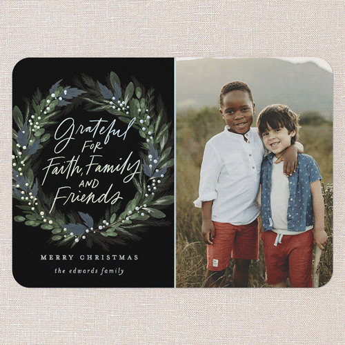 Riveting Wreath Religious Christmas Card, Black, Iridescent Foil, 5x7, Religious, Matte, Personalized Foil Cardstock, Rounded, Rich Black