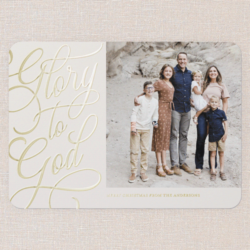 Glory Glistening Religious Christmas Card, Beige, Gold Foil, 5x7, Religious, Matte, Personalized Foil Cardstock, Rounded, Cream