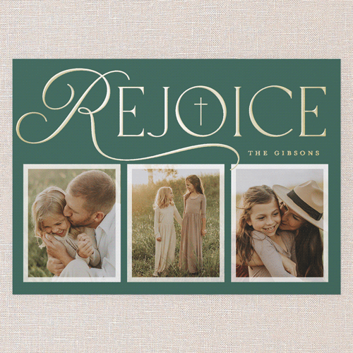 Radiant Rejoice Religious Christmas Card, Gold Foil, Green, 5x7, Religious, Matte, Personalized Foil Cardstock, Square, Tropical