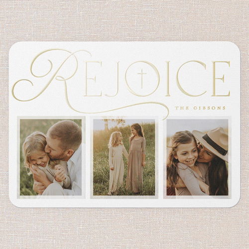 Radiant Rejoice Religious Christmas Card, Gold Foil, White, 5x7, Religious, Matte, Personalized Foil Cardstock, Rounded, White