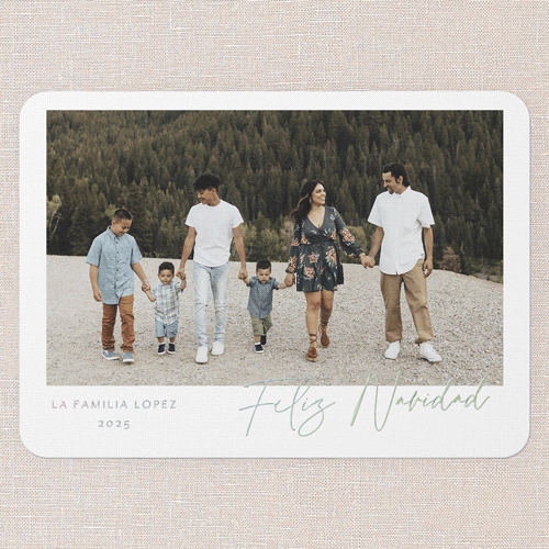 Golden Script Collage Tarjeta de Navidad, White, Iridescent Foil, 5x7, Feliz Navidad, Matte, Personalized Foil Cardstock, Rounded, White