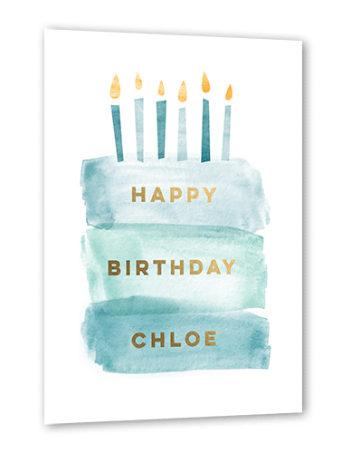 Painted Cake Birthday Card, Blue, Gold Foil, 5x7, Matte, Personalized Foil Cardstock, Square