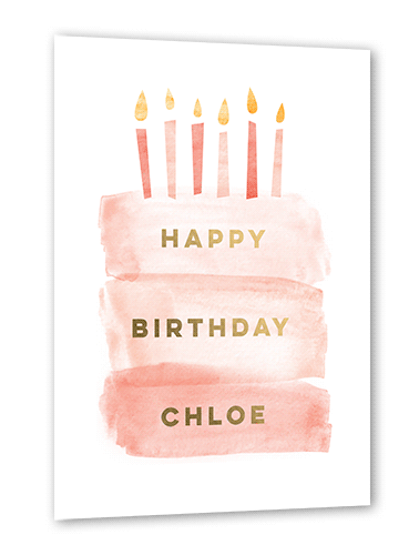 Painted Cake Birthday Card, Pink, Gold Foil, 5x7, Matte, Personalized Foil Cardstock, Square