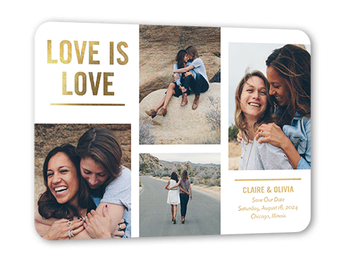 Beauteous Love Save The Date, Gold Foil, White, 5x7, Matte, Personalized Foil Cardstock, Rounded