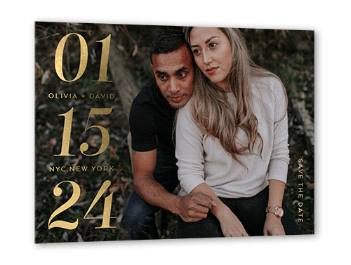 The Proud Date Save The Date, Gold Foil, White, 5x7, Matte, Personalized Foil Cardstock, Square