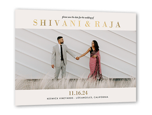 Framed Photo Save The Date, Gold Foil, White, 5x7, Matte, Personalized Foil Cardstock, Square