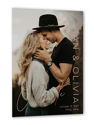 Modern Selection Save The Date, Rose Gold Foil, White, 5x7, Matte, Personalized Foil Cardstock, Square