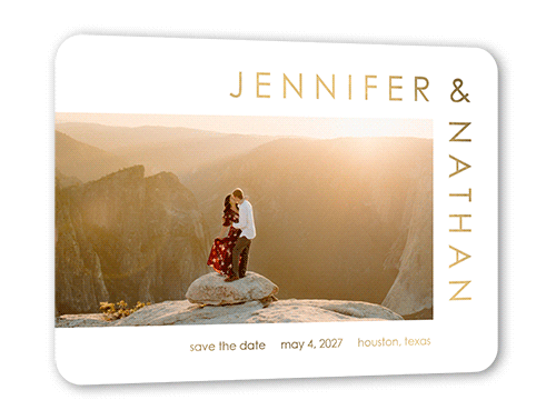 Around The Corner Save The Date, White, Gold Foil, 5x7, Write Your Own, Matte, Personalized Foil Cardstock, Rounded, White