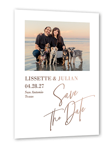 The Signature Date Save The Date, White, Rose Gold Foil, 5x7, Matte, Personalized Foil Cardstock, Square, White