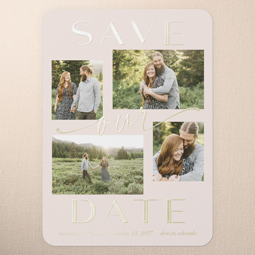 Blissful Framing Save The Date, Pink, Gold Foil, 5x7, Matte, Personalized Foil Cardstock, Rounded