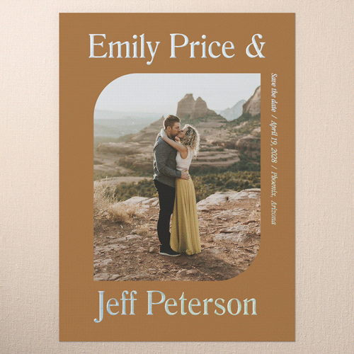 Sleek Elegance Save The Date, Orange, Iridescent Foil, 5x7, Matte, Personalized Foil Cardstock, Square, Ripe Mango