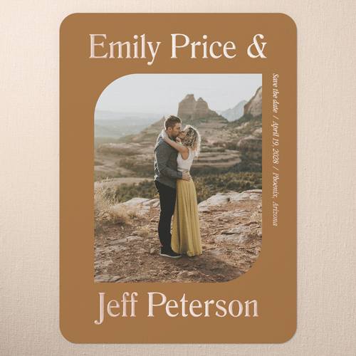 Sleek Elegance Save The Date, Rose Gold Foil, Orange, 5x7, Matte, Personalized Foil Cardstock, Rounded, Ripe Mango