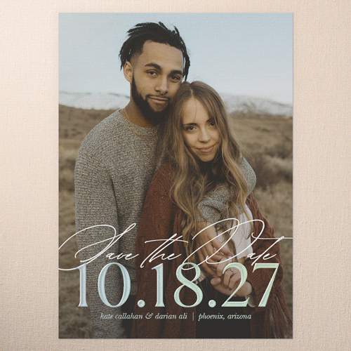 Almost Time Save The Date, White, Iridescent Foil, 5x7, Matte, Personalized Foil Cardstock, Square