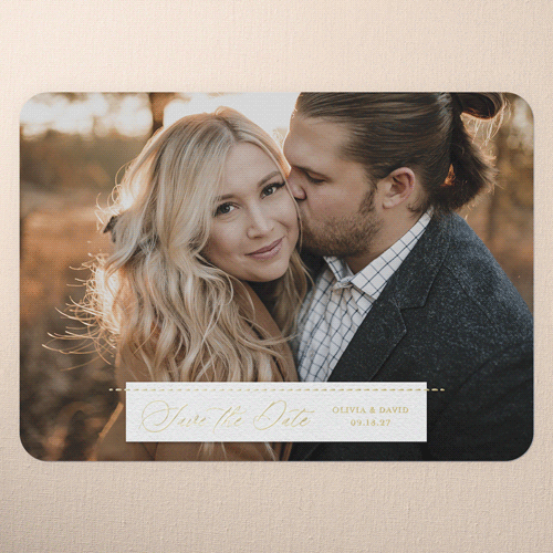 Wedding Bliss Save The Date, Gold Foil, White, 5x7, Matte, Personalized Foil Cardstock, Rounded, White