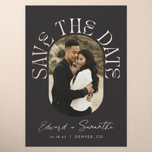 Encapsulated Love Save The Date, Rose Gold Foil, Black, 5x7, Matte, Personalized Foil Cardstock, Square, Black