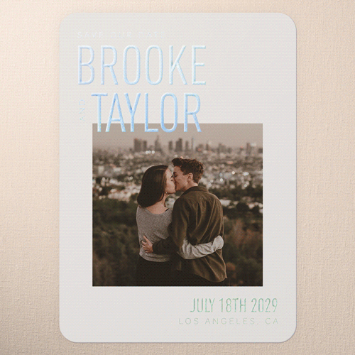 Urban Embrace Save The Date, Beige, Iridescent Foil, 5x7, Matte, Personalized Foil Cardstock, Rounded, Nude