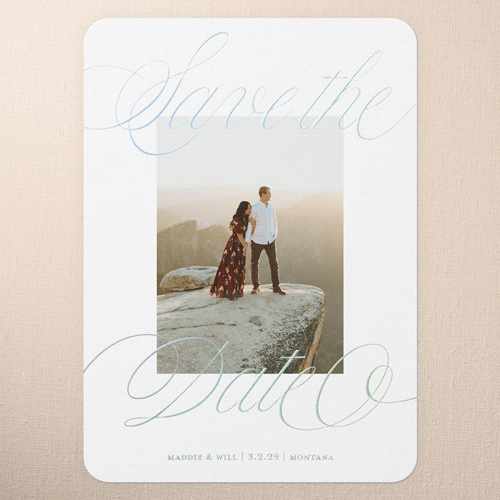 Marvelous Moment Save The Date, Iridescent Foil, White, 5x7, Matte, Personalized Foil Cardstock, Rounded, White