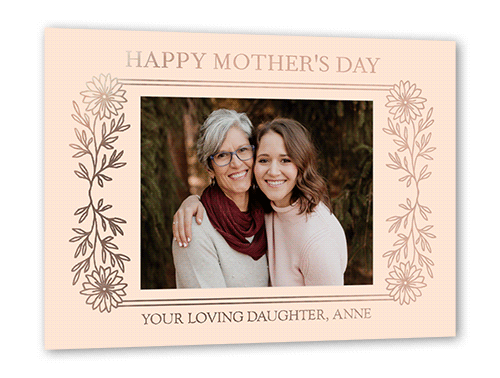 Flowery Frame Mother's Day, Rose Gold Foil, Beige, 5x7, Matte, Personalized Foil Cardstock, Square, Cashmere Pink