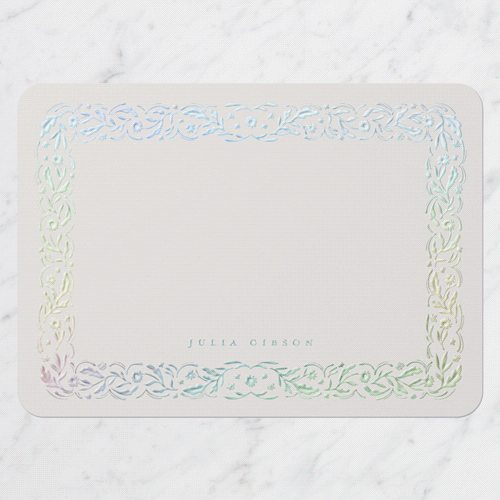 Floral Form Personal Stationery Digital Foil Card, Iridescent Foil, Grey, 5x7, Matte, Personalized Foil Cardstock, Rounded
