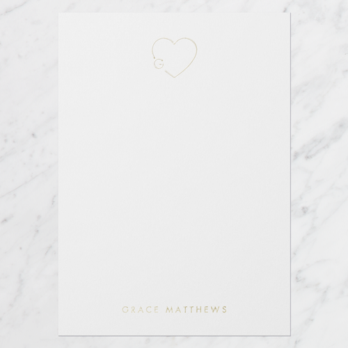 Heart Charm Personal Stationery Digital Foil Card, Gold Foil, White, 5x7, Matte, Personalized Foil Cardstock, Square
