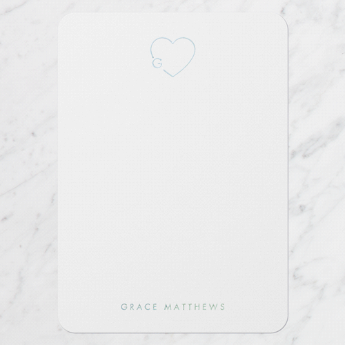 Heart Charm Personal Stationery Digital Foil Card, White, Iridescent Foil, 5x7, Matte, Personalized Foil Cardstock, Rounded