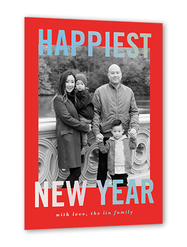 Delighted Joy Lunar New Year Card, Iridescent Foil, Red, 5x7, Matte, Personalized Foil Cardstock, Square, Bright Coral