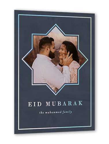 Star Photo Eid Card, Iridescent Foil, Blue, 5x7, Matte, Personalized Foil Cardstock, Square