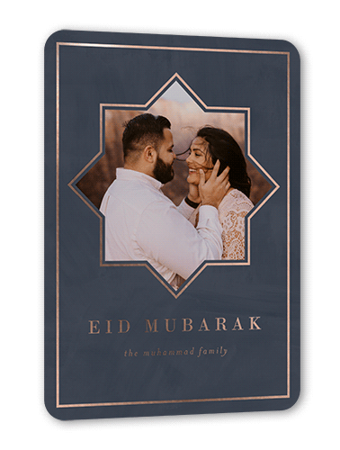 Star Photo Eid Card, Rose Gold Foil, Blue, 5x7, Matte, Personalized Foil Cardstock, Rounded, Moonstruck