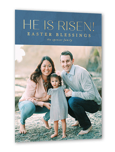 Traditional Blessings Easter Card, Gold Foil, Blue, 5x7, Matte, Personalized Foil Cardstock, Square, Moonstruck