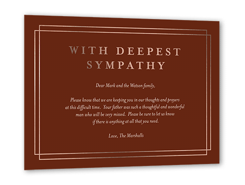 Candescent Condolences Sympathy, Red, Rose Gold Foil, 5x7, Matte, Personalized Foil Cardstock, Square, Velvet