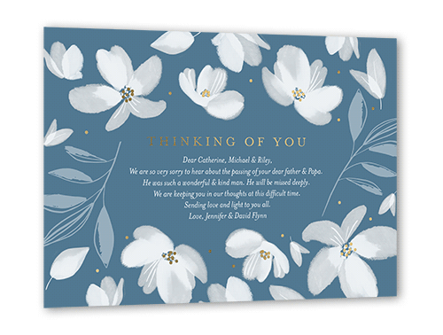Flowery Flourishes Sympathy, Gold Foil, Blue, 5x7, Matte, Personalized Foil Cardstock, Square