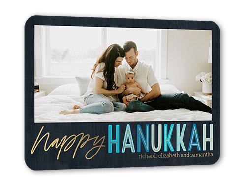 Joy Type Hanukkah Card, Gold Foil, Black, 5x7, Hanukkah, Matte, Personalized Foil Cardstock, Rounded