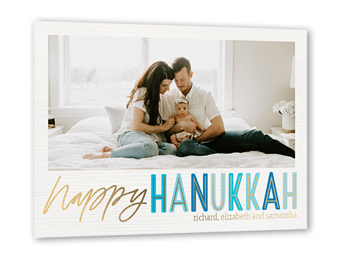 Joy Type Hanukkah Card, White, Gold Foil, 5x7, Hanukkah, Matte, Personalized Foil Cardstock, Square