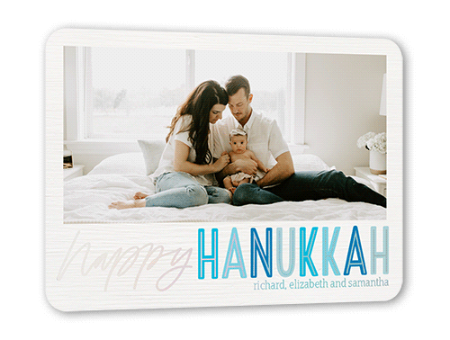 Joy Type Hanukkah Card, White, Iridescent Foil, 5x7, Hanukkah, Matte, Personalized Foil Cardstock, Rounded