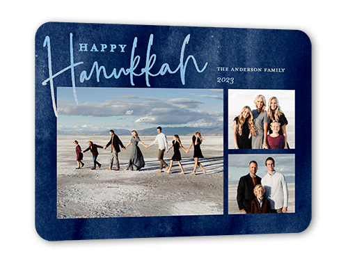 Painted Snow Hanukkah Card, Blue, Iridescent Foil, 5x7, Hanukkah, Matte, Personalized Foil Cardstock, Rounded, White