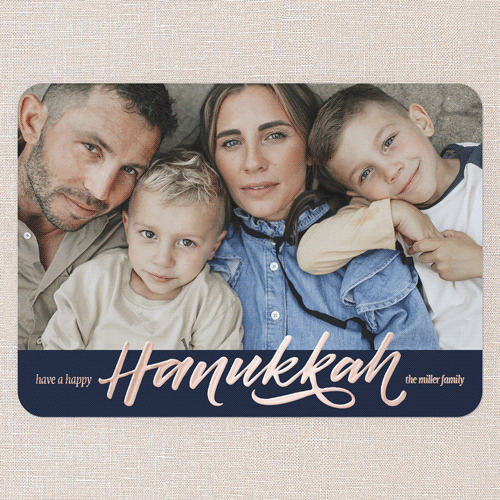 Lustrous Life Hanukkah Card, Rose Gold Foil, Blue, 5x7, Hanukkah, Matte, Personalized Foil Cardstock, Rounded, Nautical