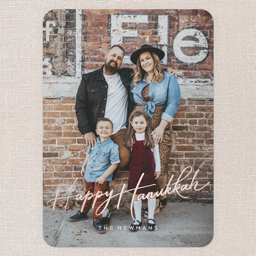 Timeless Festivities Hanukkah Card, Rose Gold Foil, White, 5x7, Hanukkah, Matte, Personalized Foil Cardstock, Rounded, White