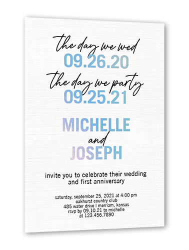 Bold Dates Wedding Anniversary Invitation, White, Iridescent Foil, 5x7, Matte, Personalized Foil Cardstock, Square