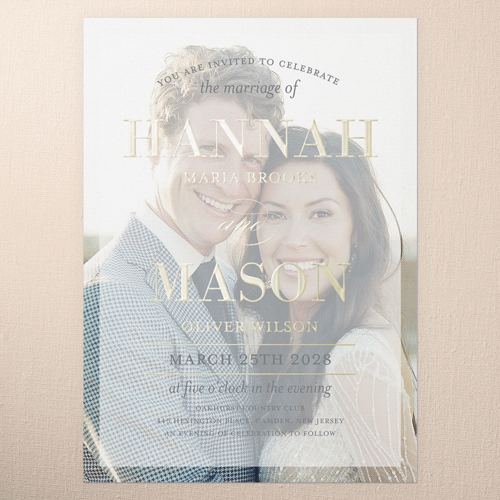 Divine Elegance Wedding Invitation, Gold Foil, White, 5x7, Matte, Personalized Foil Cardstock, Square