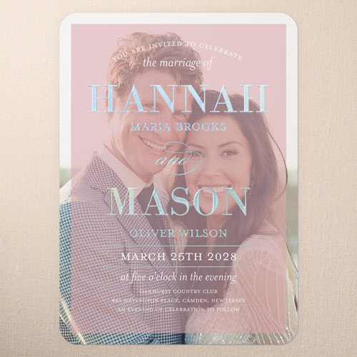 Divine Elegance Wedding Invitation, Pink, Iridescent Foil, 5x7, Matte, Personalized Foil Cardstock, Rounded