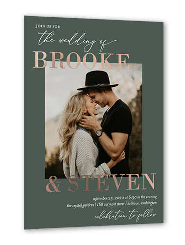 Modern Photo Wedding Invitation, Rose Gold Foil, Beige, 5x7, Matte, Personalized Foil Cardstock, Square