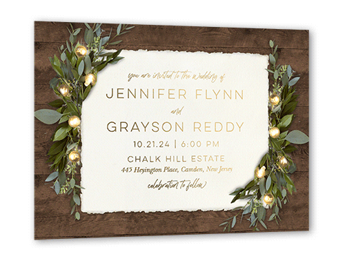 Rustic Dreams Wedding Invitation, Gold Foil, Brown, 5x7, Matte, Personalized Foil Cardstock, Square