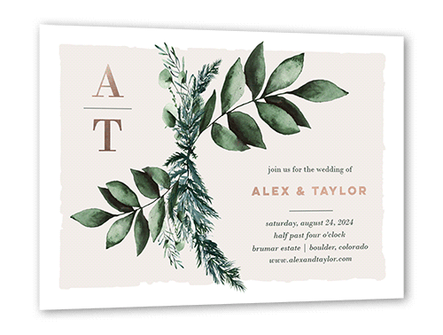 Rehearsal Bough Wedding Invitation, White, Rose Gold Foil, 5x7, Matte, Personalized Foil Cardstock, Square