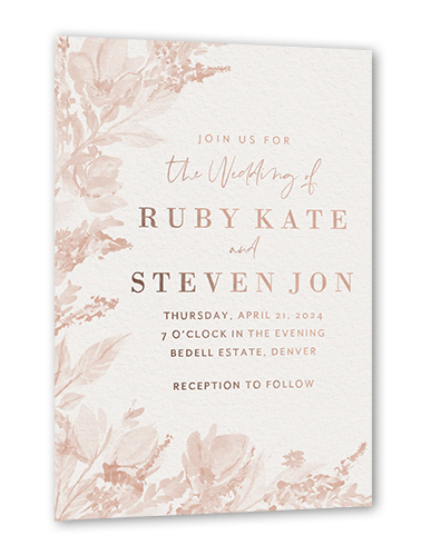 Dusty Blooms Wedding Invitation, Pink, Rose Gold Foil, 5x7, Matte, Personalized Foil Cardstock, Square